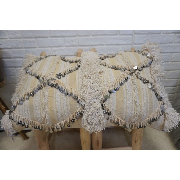 White Vintage Berber Handira Pillow Moroccan Wedding Blanket Cushion 03YS00223 - Picture 8 of 10